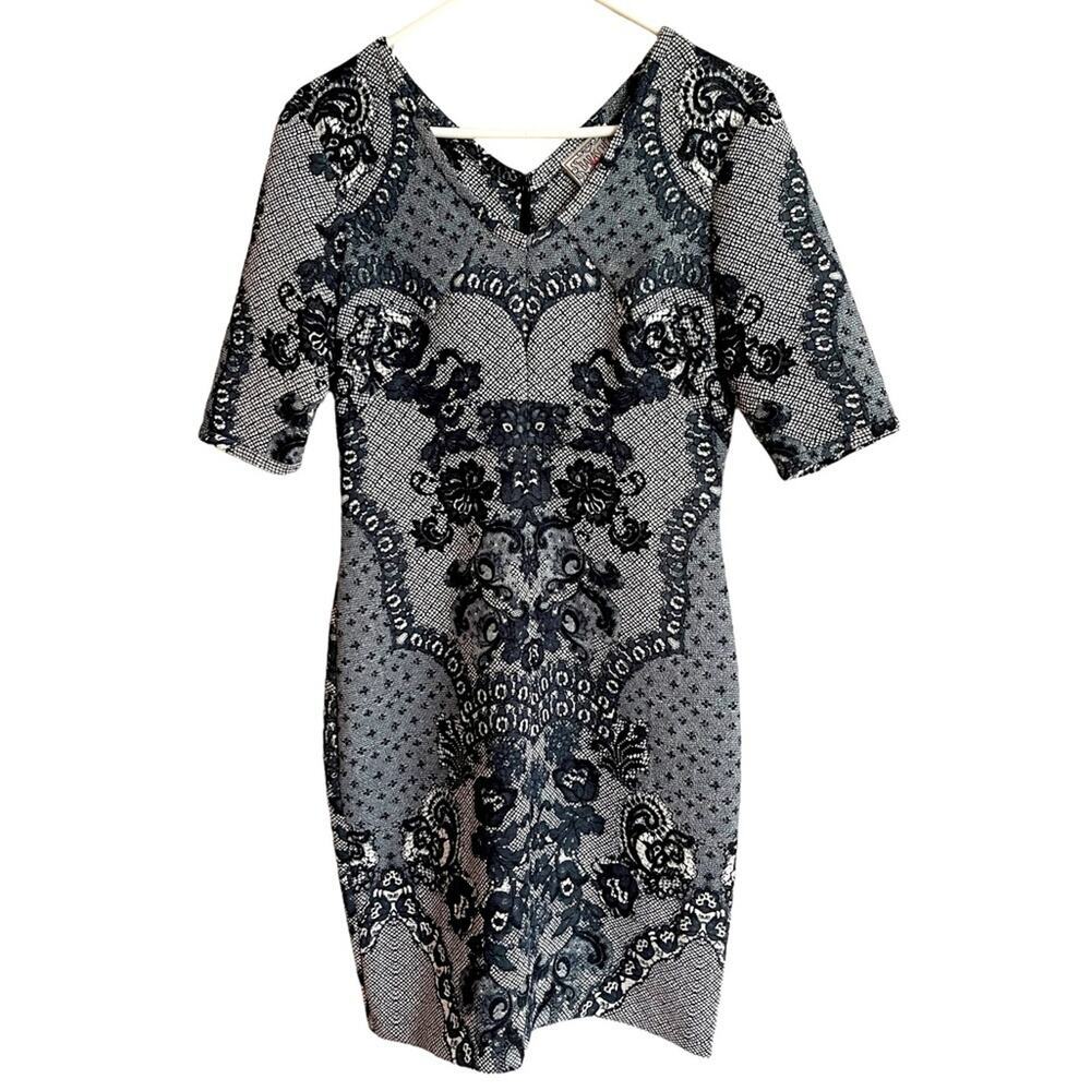 Anthropologie Yoana Baraschi Paisley Lace Mini Shift Dress Gray Size 4